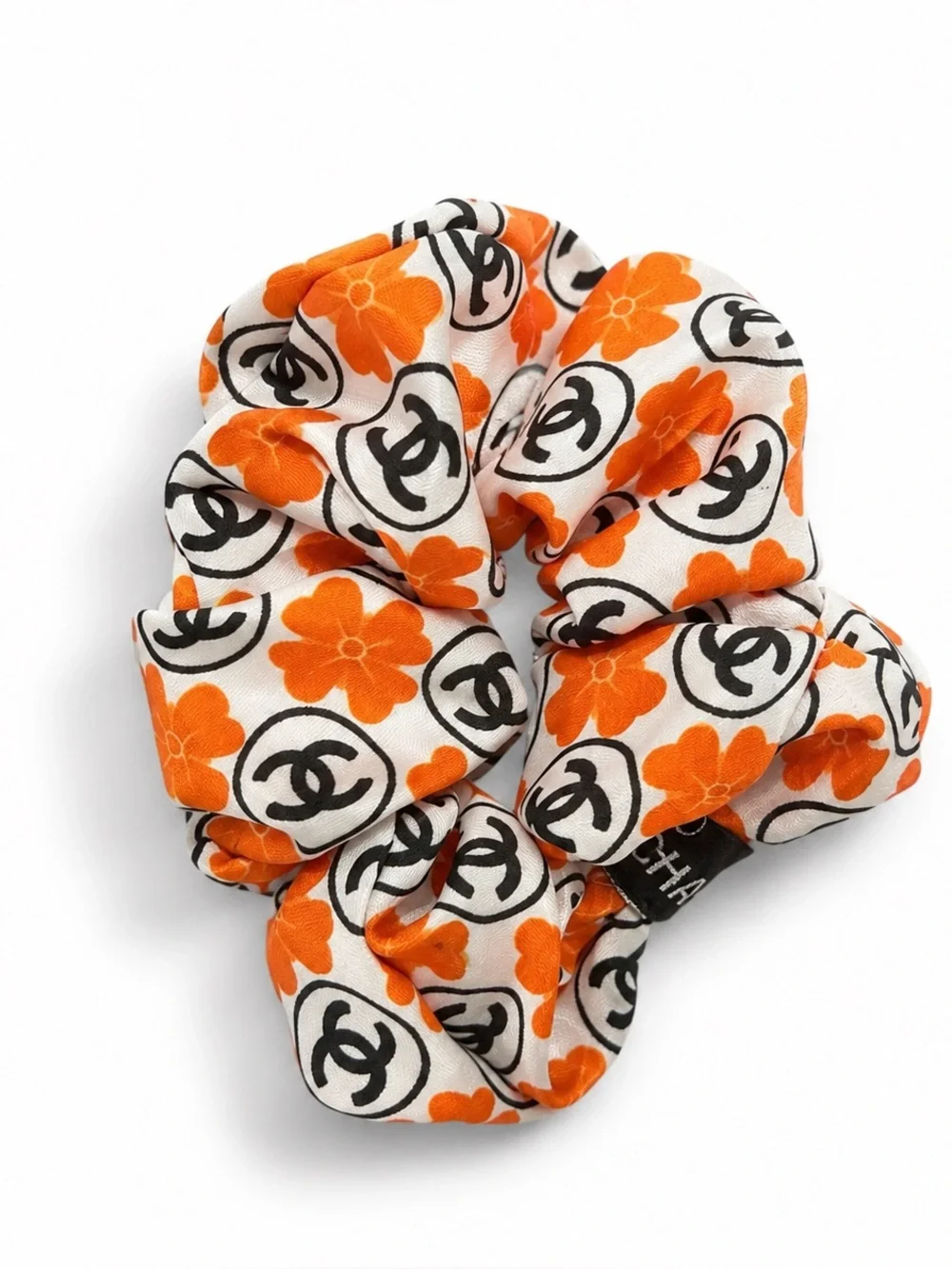 Upcycled Chanel fabric Logo Scrunchie